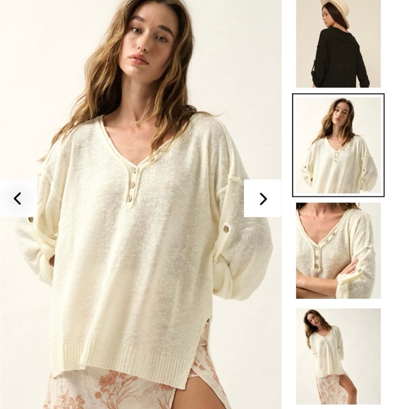 Promesa Tops - Promesa Slow Your Roll Exposed-Seam Roll-Up Henley Sweater S Large like new